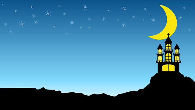 Night Sky ｜ Castle ｜ Moon --Background / Photo / Wallpaper / Desktop Picture / Free Background --Full HD Size: 1,920 × 1,080 pixels
